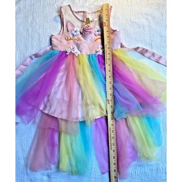 Sunny Fashion Girls Dress Unicorn Rainbow Tulle Pageant Princess Party -Size 5 T - Picture 9 of 16